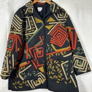 JA Resorts Coat XL Wool Blend Black Embroidered Beaded Artsy Boho Vintage